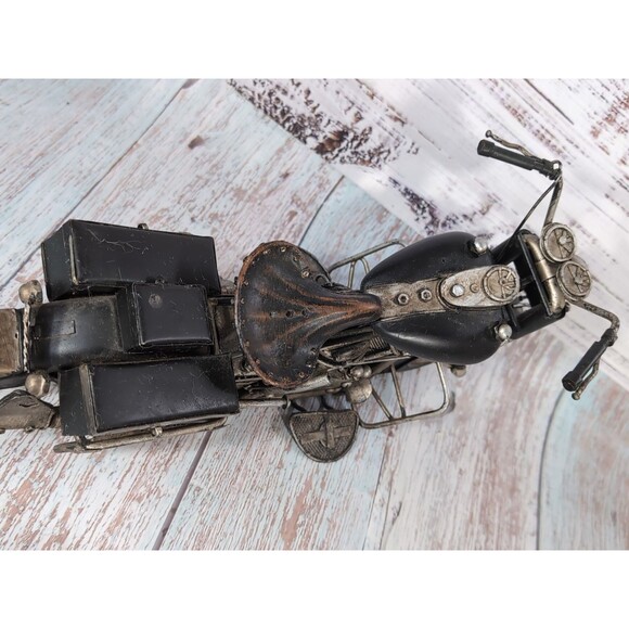 Vintage 1940s Aged Black Metal Motorcycle Model 15''x 8'' X 5'' Display Piece - Picture 14 of 17